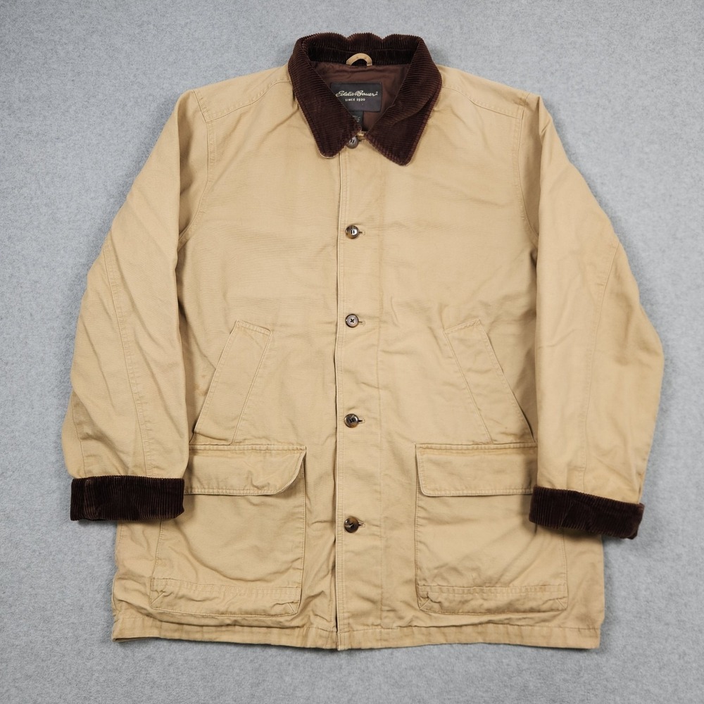 Eddie Bauer Chore Coat Mens XLT Tan Canvas Barn Jacket Corduroy Collar Workwear